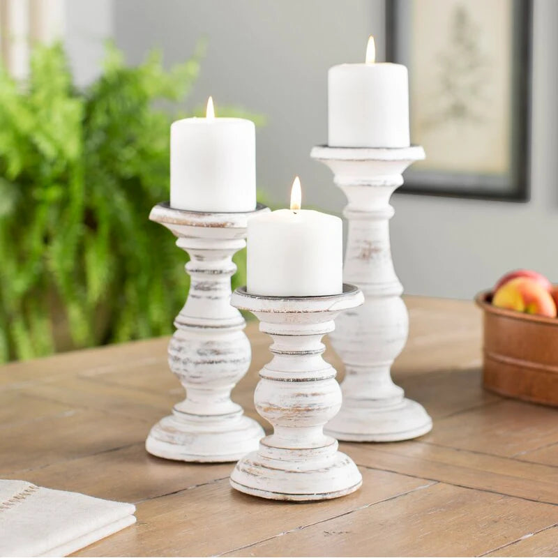 1Piece Wood Candlestick Tabletop Retro White Candle Holder Home Decoration Wooden Candles Rack Nostalgic Photography